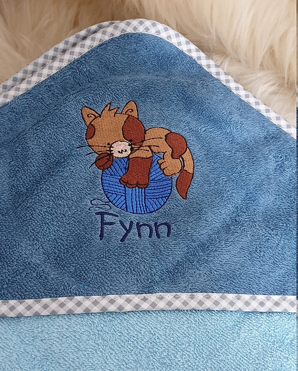 Babybadetuch Kapuzenhandtuch Katze petrol & Wunschname W433