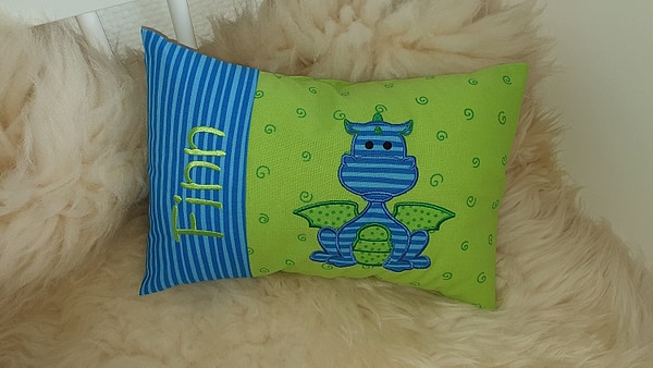Kissen Drache grün blau & Wunschnamen W1043