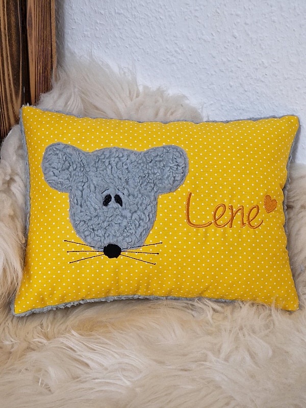 Kissen Taufkissen Maus Mäuschen Punkte gelb & Wunschnamen W1763
