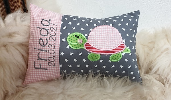 Kissen Schildkröte rosa grau & Wunschnamen W1319