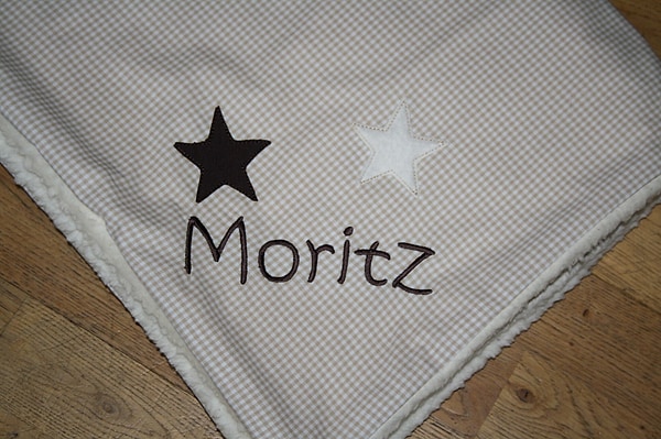 Babydecke Decke Kuscheldecke 2 Sterne Karo beige & Wunschnamen W50