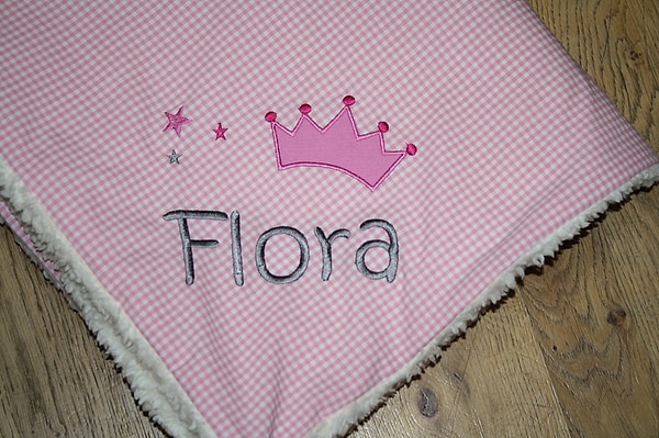 Babydecke Decke Kuscheldecke Krone Sterne  rosa Karo & Wunschnamen W40