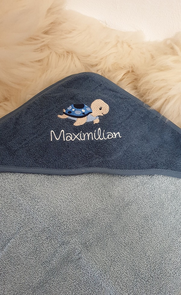 Babybadetuch Kapuzenhandtuch Schildkröte stahl-dunkelblau & Wunschname W407
