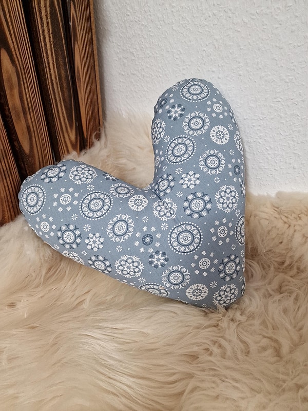 Herzkissen Mastektomie Kissen Brustherzkissen Lagerungskissen Eisblumen graublau W1572