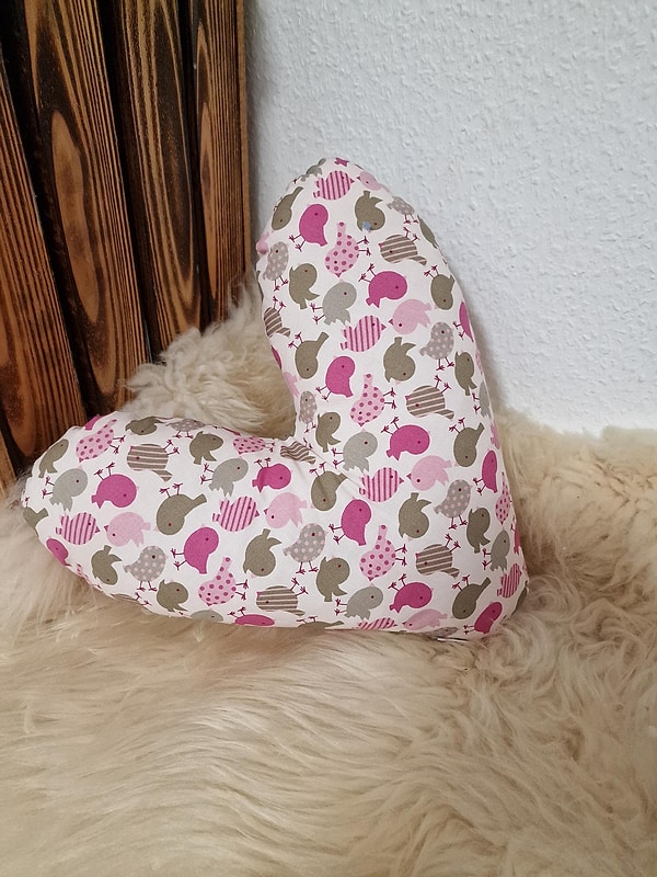 Herzkissen Mastektomie Kissen Brustherzkissen Lagerungskissen Vögelchen rosa pink grau W1563