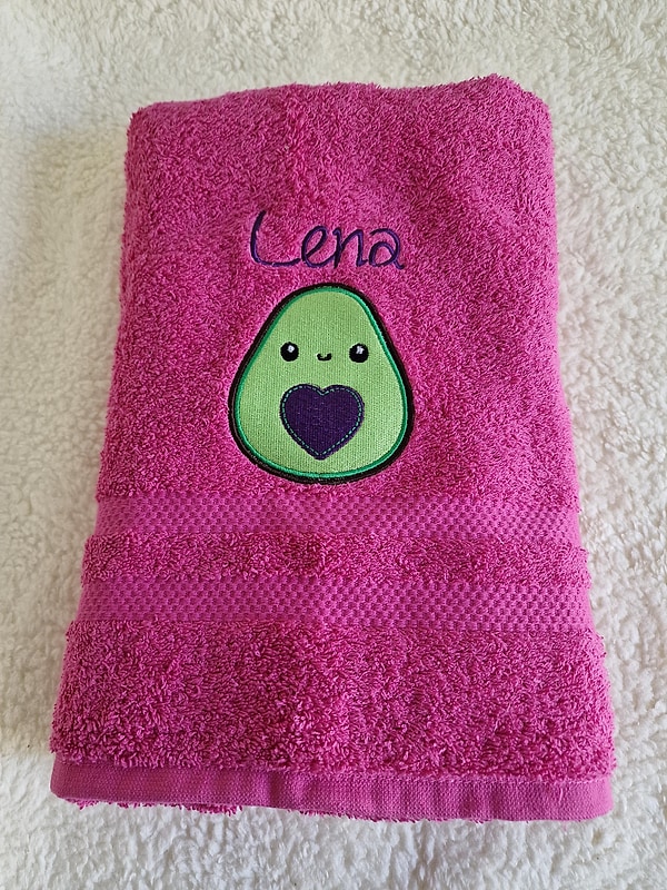 Handtuch Avocado pink mit Namen bestickt W1767