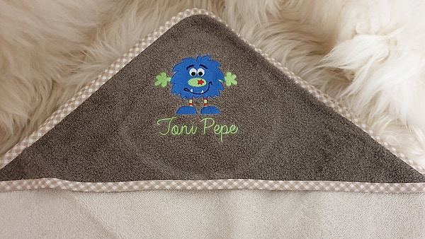 Babybadetuch Kapuzenhandtuch kleines Monster & Wunschname W415