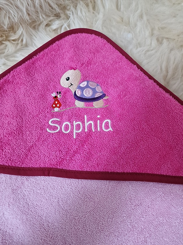 Babybadetuch Kapuzenhandtuch Schildkröte pink rosa & Wunschname W506