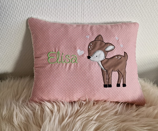 Kissen Taufkissen Reh Kitz rosa Punkte & Wunschnamen W1315