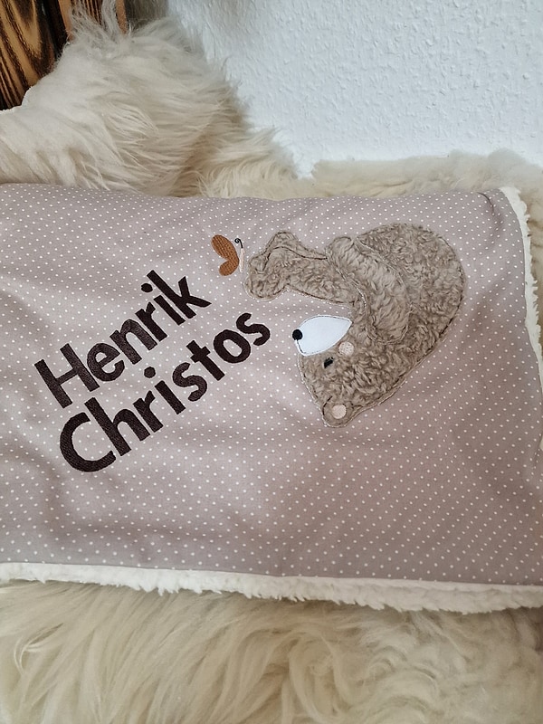 Babydecke Decke Kuscheldecke Bär Schmetterling Punkte beige hell & Wunschnamen W41