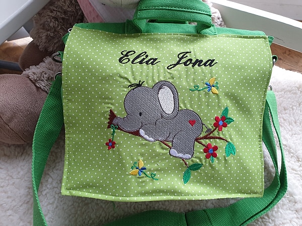 Kindergartenrucksack Rucksack Elefant grün mit Namen bestickt W1504