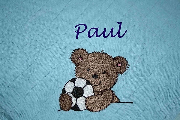 Mullwindel Spucktuch Bär Teddy Fußball mit Namen W325