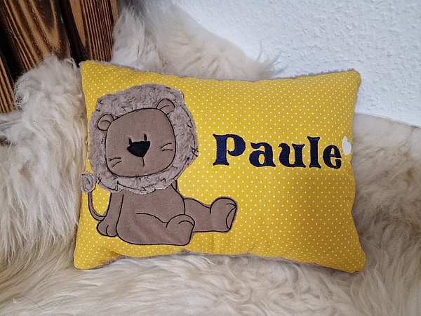 Kissen Taufkissen Löwe Punkte senfgelb & Wunschnamen W1086