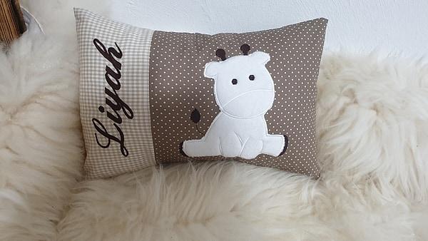 Kissen Giraffe Punkte Karo beige & Wunschnamen W1194