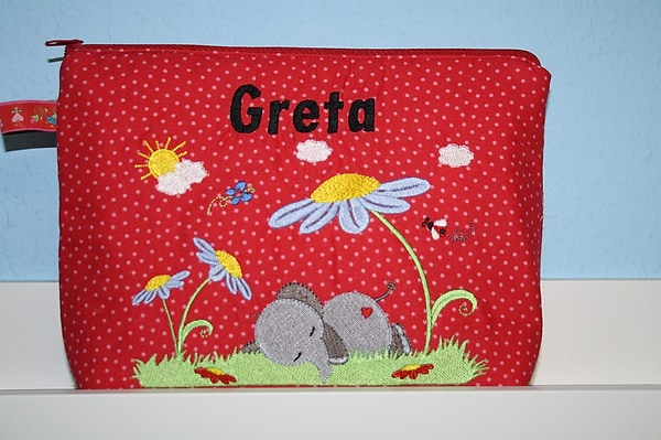 Windeltasche Kulturtasche schlafender Elefant Blume mit Namen W178