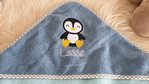 Babybadetuch Kapuzenhandtuch Pinguin petrol & Wunschname W364