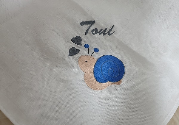 Mullwindel Spucktuch Schnecke blau grau mit Namen W216