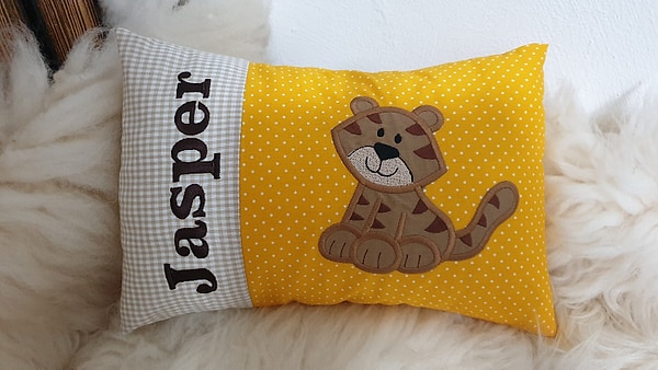 Kissen Tiger beige gelb & Wunschnamen W1114