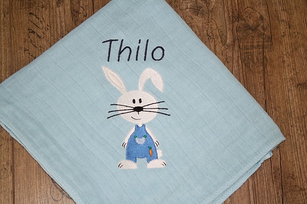 Mullwindel Spucktuch Hase Häschen blau mit Namen W265