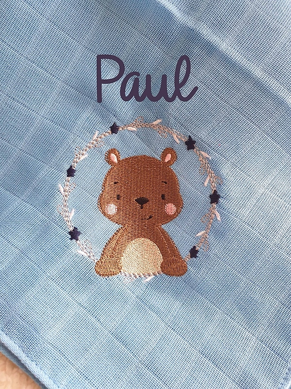 Mullwindel Spucktuch kleiner Bär Bären Teddy blau mit Namen W273