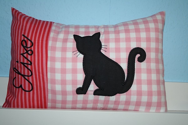 Kissen Katze schwarz rosa & Wunschnamen W1338