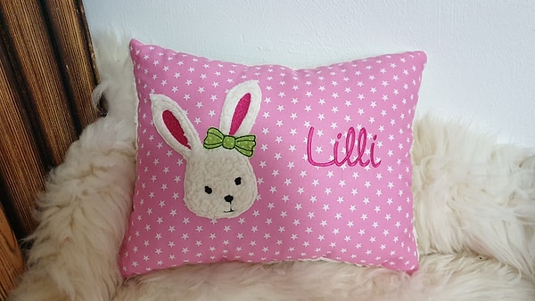 Kissen Taufkissen Hase Häschen Sterne hellpink & Wunschnamen W1266