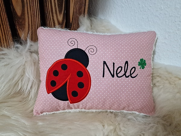 Kissen Taufkissen Marienkäfer Punkte rosa & Wunschnamen W962