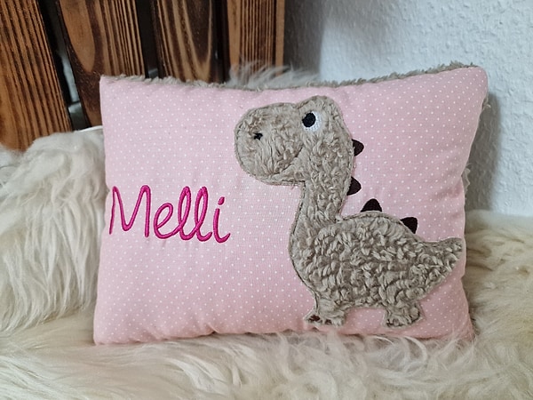 Kissen Taufkissen Dino Dinosaurier Punkte rosa & Wunschnamen W867