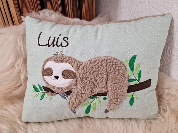 Kissen Taufkissen Faultier schlafend Punkte mint & Wunschnamen W890