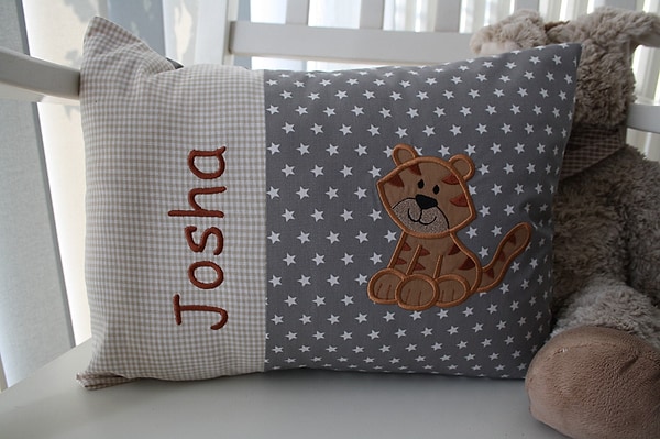 Kissen Tiger beige grau & Wunschnamen W1296