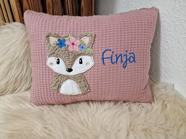 Kissen Taufkissen Fuchs Fuchsmädchen Boho altrosa Waffel Plüsch & Wunschnamen W1485