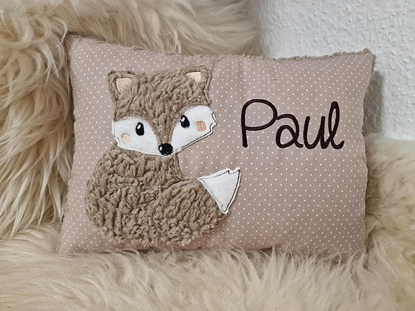 Kissen Taufkissen Fuchs beige (hell) Punkte & Wunschnamen W770