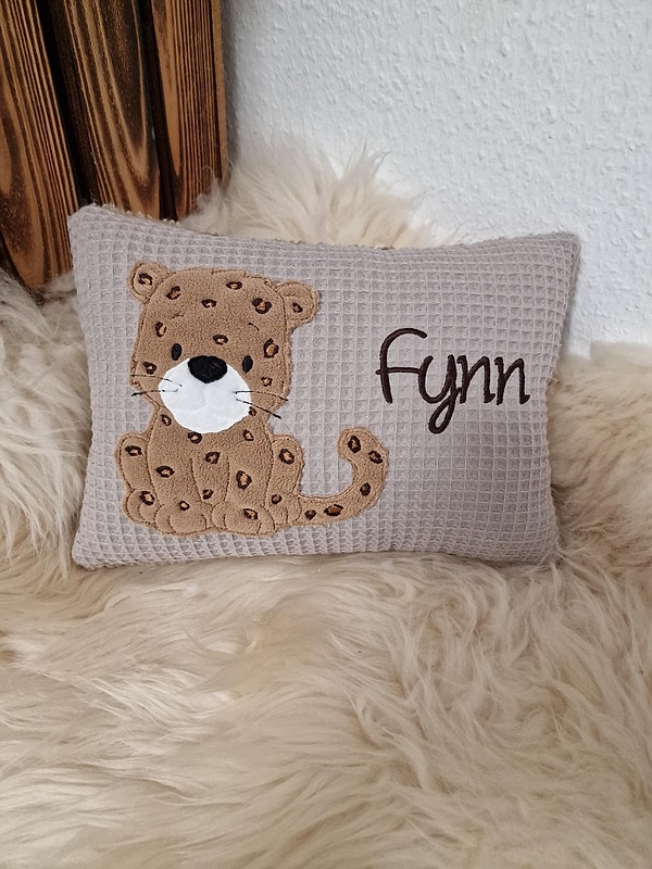 Kissen Taufkissen Leopard beige (hell) Waffel & Wunschnamen W1696