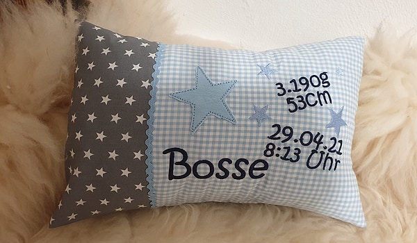 Kissen 5 Sternen hellblau grau hellblau & Wunschnamen W1055