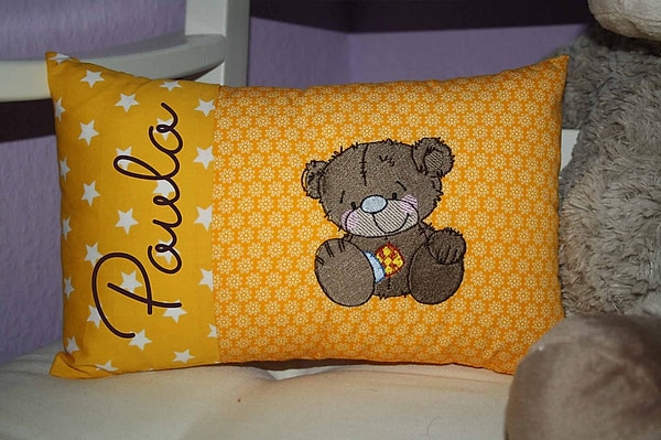 Kissen Teddy Flickenteddy Bär Bärchen gelb & Wunschnamen W942