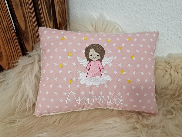 Kissen Taufkissen Engel Schutzengel rosa Sterne & Wunschnamen W1547