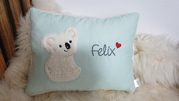 Kissen Taufkissen Koala mit Herz Punkte mint & Wunschnamen W1421