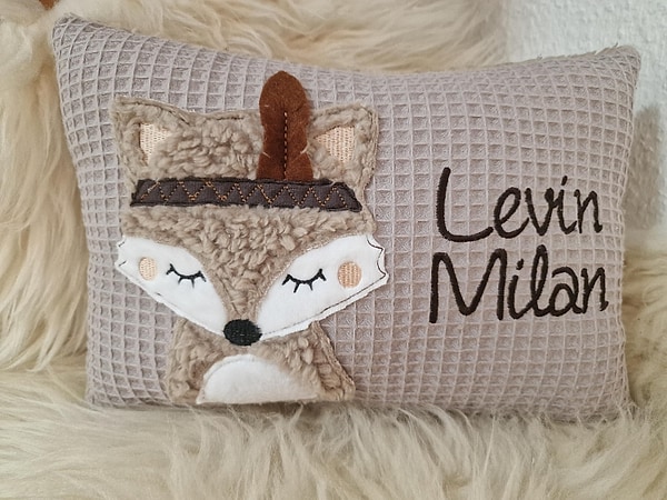 Kissen Taufkissen Fuchs Fuchsjunge Boho Waffel beige (hell) Plüsch & Wunschnamen W872