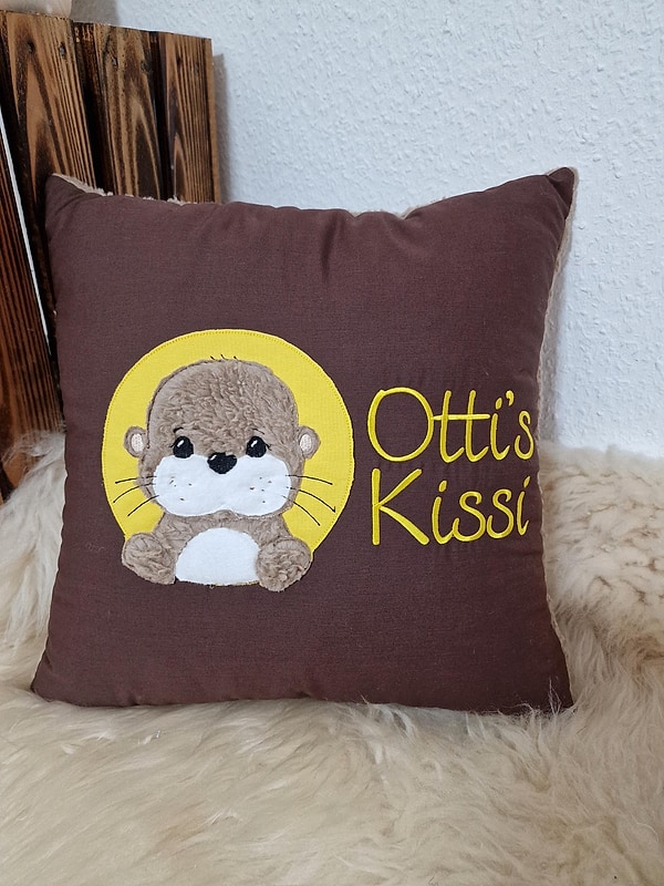 Kissen Taufkissen Otter uni braun gelb & Wunschnamen W1592