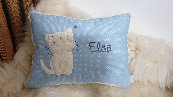 Kissen Taufkissen Katze Kätzchen blaue Punkte & Wunschnamen W755