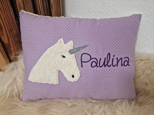 Kissen Taufkissen Einhorn Punkte flieder & Wunschnamen W1706