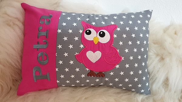 Kissen Eule uni pink graue Sterne & Wunschnamen W1054
