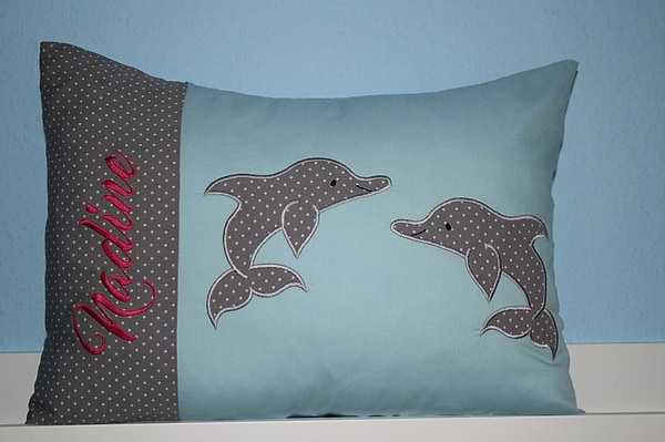 Kissen 2 Delfin Delfine Delphin grau blau & Wunschnamen W957