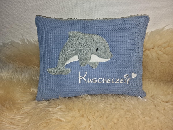Kissen Taufkissen Delfin jeansblauWaffel & Wunschnamen W1714