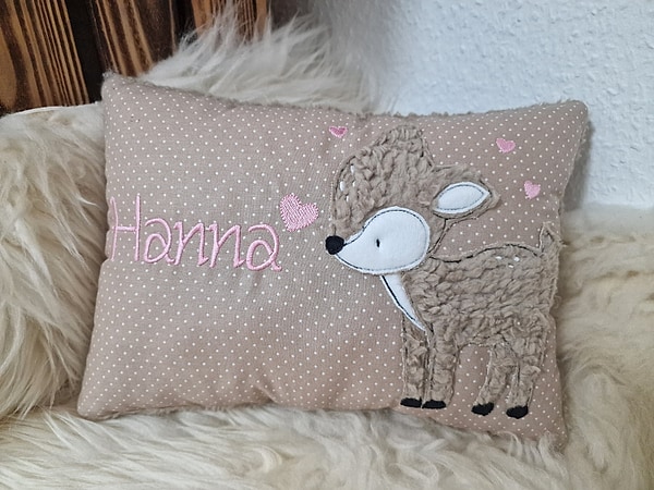Kissen Taufkissen Reh Kitz beige (hell) Punkte Plüsch & Wunschnamen W726