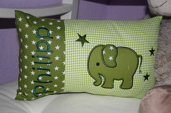 Kissen Elefant oliv grün & Wunschnamen W1272