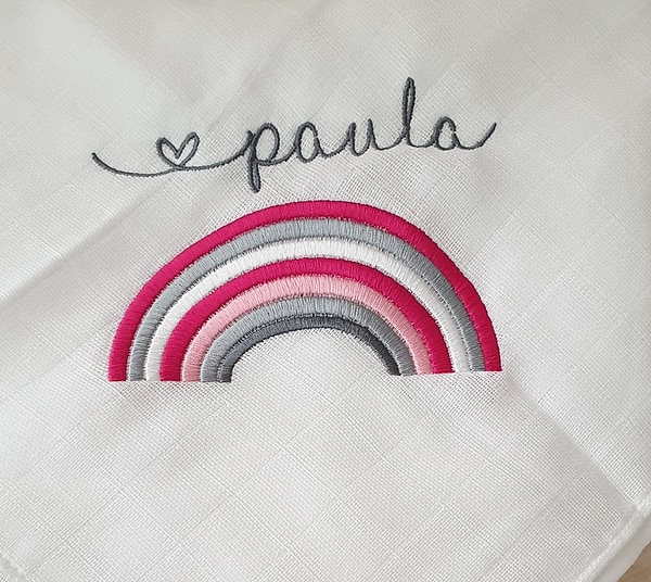 Mullwindel Spucktuch Regenbogen pink mit Namen W299