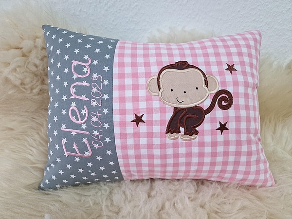 Kissen Affe grau rosa & Wunschnamen W1755