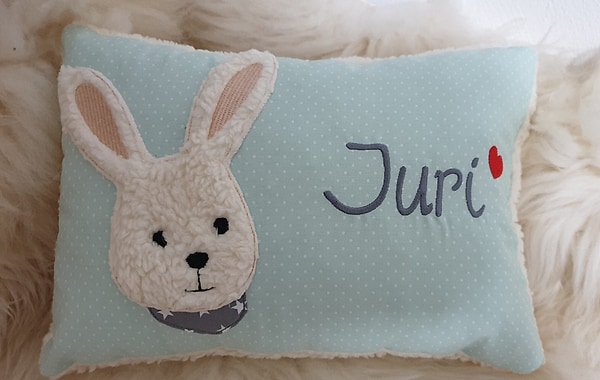 Kissen Taufkissen Hase Punkte mint & Wunschnamen W1015
