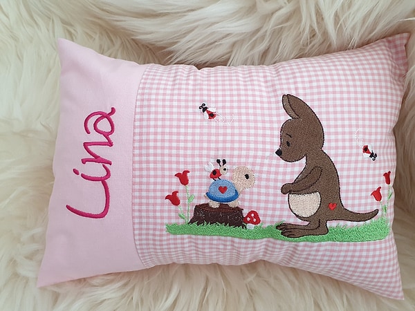 Kissen Känguru rosa uni rosa Karo & Wunschnamen W1442